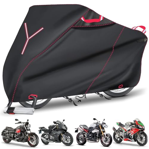 800D Heavy Duty Motorcycle Cover, Outdoor Storage Moped Covers, All-Weather Universal Waterproof Scooter Cover with 3 Reflective Handle、2 pairs Lock Holes and 3 Fixed Buckles - 87" x 37" x 40" - size: (L) 87" x 37" x 40"