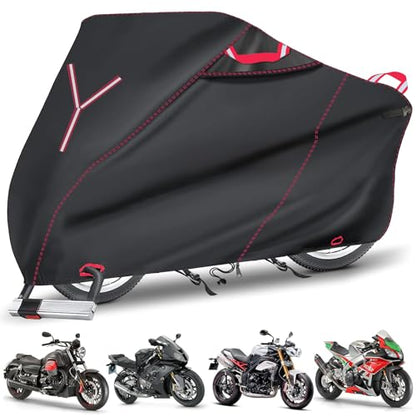 800D Heavy Duty Motorcycle Cover, Outdoor Storage Moped Covers, All-Weather Universal Waterproof Scooter Cover with 3 Reflective Handle、2 pairs Lock Holes and 3 Fixed Buckles - 87" x 37" x 40" - size: (L) 87" x 37" x 40"