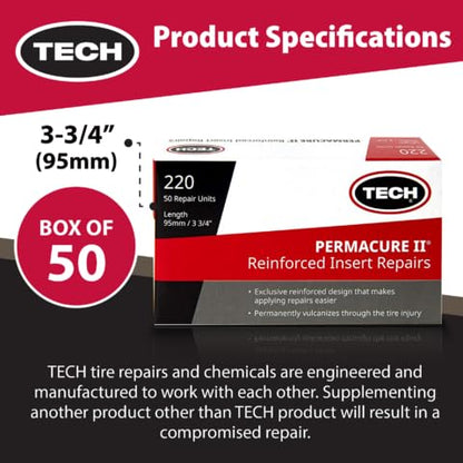 TECH Tire Permacure II Insert Plugs 3-3/4 in, Tubeless Plug Kits, Box of 50