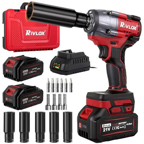 Cordless Impact Wrench1/2 Inch, 600N. M/450Ft-lbs Power Impact Gun Kit - color: Red-600n.m/450ft-lbs