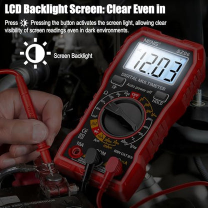 Digital Multimeter Voltage Tester, TRMS 2000 Counts Volt Meter; Fast and Accurately Measures AC/DC Voltage & Current, Resistance, Diode, Continuity and NCV - Red