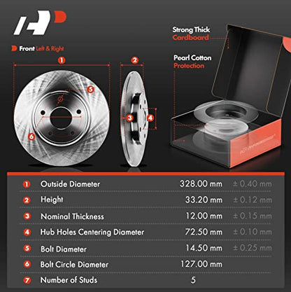 A-Premium 12.91 inch (328mm) Rear Solid Brake Rotors and Ceramic Pads Kit - style: Rear Solid