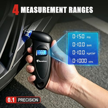 Digital Tire Pressure Gauge,Accurate Cars Air Gauge 150 PSI,2 Pack - color: Black(2PK), size: 2 Pack