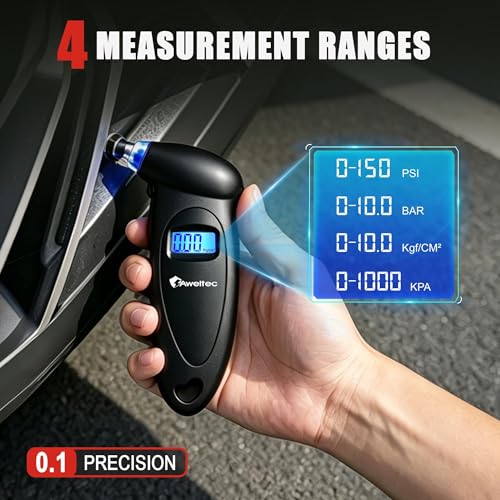 Digital Tire Pressure Gauge,Accurate Cars Air Gauge 150 PSI,2 Pack - color: Black(2PK), size: 2 Pack