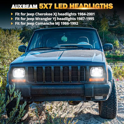 Auxbeam 8000LM 5x7 7x6 Headlights For Jeep XJ Cherokee Wrangler, Silver - color: Silver