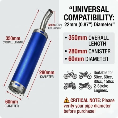 BADASS SHARKS Universal Motorcycle Exhaust Muffler Blue 22mm 2-Stroke - color: Blue