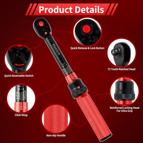 Hairich 1/4-Inch Torque Wrench, Dual-direction Small Torque Wrench 20-220in.lb/2.3-24.9Nm, 72 tooth High Precision Professional with Dual Range Scales - size: 1/4" 1.67-18.33 FT.LB