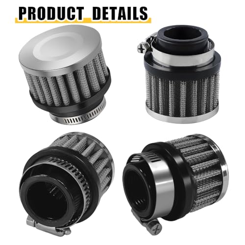 Air Filter, Valve Cover Breather, 25mm Auto Crankcase Cold Air Filter Cleaner with Adjustable Clamp, Breather Turbo Vent Cleaner Automotive Accessories Fit for Cars and Motorcycles (Silver) - color: Silver
