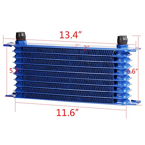 PIT66 Universal AN10 Engine Transmission Oil Cooler Compatible with Japanese Model Blue 10 Row Aluminum with Filter Relocation Kit B Set - color: Blue, size: 10 Row Japanese Model-B Set