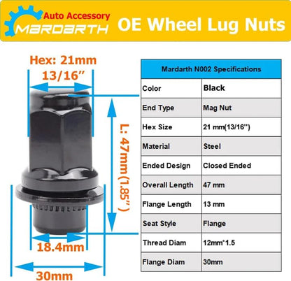 24PCS 12x1.5mm 1.85 Inch Length 13/16 Hex OEM Factory Mag Lug Nut Black - color: Black, size: M12x1.5