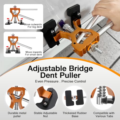 Paintless Dent Removal Kit for Cars - Dent Puller Kit with Premium Dent Lifter, Strong Adhesion Glue Sticks & Puller Tabs, Removable T-bar Puller, PDR Kit for & Auto Body Dent Repair