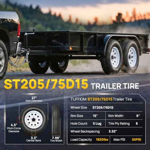 TUFFIOM 2 Pack 205/75/15 Trailer Tire and Wheel Assembly, 5 Lug on 4.5 Inch PCD with 15" Rims Load Range C 6PR White, ST205/75D15 - color: White, size: ST205/75D15