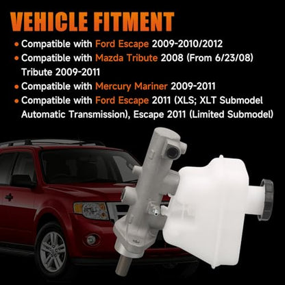 M630529 Brake Master Cylinder with Reservoir and Cap Compatible with Ford Mazda and Mercury For Escape 2009-2012 Tribute 2008-2011 Mariner 2009-2011 Replace 9L8Z2140A