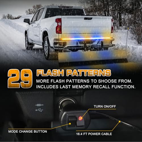 XRIDONSEN 60 inch Tailgate Lights Strip Blue Amber Strobe Lights - color: Amber/Blue