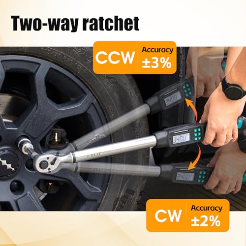 1/2” Digital Torque Wrench Set 7.5-250.8 ft-lb/10.2-340 Nm, ±2% Accuracy, LED & Buzzer Alerts, with 3 Adapters (1/4", 3/8"& Extension Bar), Industrial CR-V Steel for Car, Motorcycle, Bike Repair - size: 1/2", 7.5-250.8 ft-lb (10.2-340 Nm)