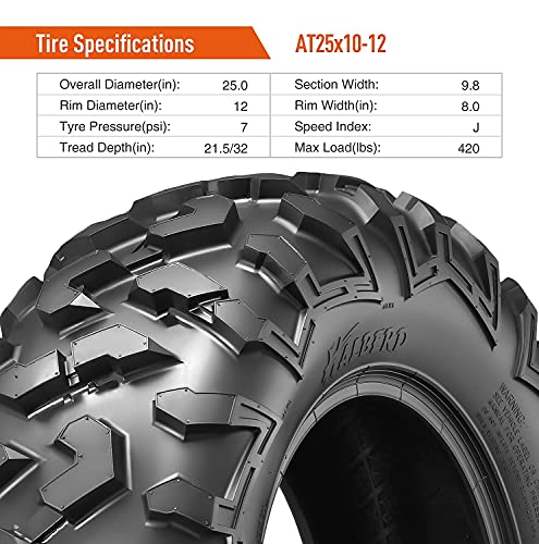 HALBERD ATV Tires, 25x8-12 & 25x10-12, 6PR All Terrain, Set of 4 - size: 25x8-12 & 25x10-12