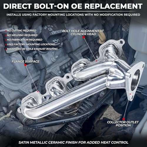 Ceramic Coated Exhaust Manifold Replacement Shorty Headers for 2014-2018 Silverado Sierra 1500 2015-2020 Tahoe Suburban Yukon Escalade 5.3L 6.2L LT V8 Direct Bolt-On OE Location Header Kit Truck SUV - size: Ceramic Coated Shorty Headers