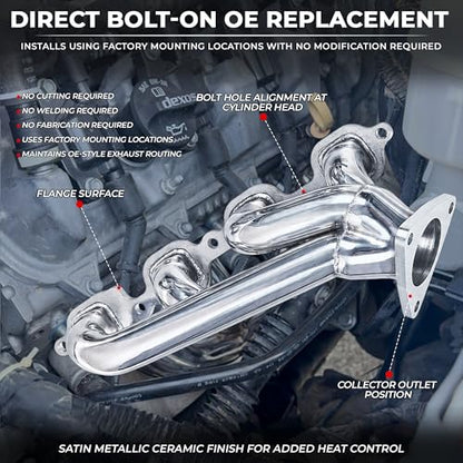 Ceramic Coated Exhaust Manifold Replacement Shorty Headers for 2014-2018 Silverado Sierra 1500 2015-2020 Tahoe Suburban Yukon Escalade 5.3L 6.2L LT V8 Direct Bolt-On OE Location Header Kit Truck SUV - size: Ceramic Coated Shorty Headers