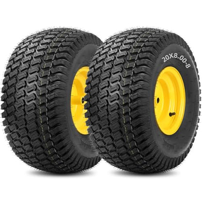 GICOOL 20x8.00-8 Tire and Wheel, 4 Ply Tubeless Lawn Mower Tire Replacement 20x8-8nhs Riding Tractor Mower and Rear Tire and Wheel Assemblies, 3.5" Offset Hub, 3/4" Borehole, and 3/16" Keyway, 2 Pack - size: 20x8.00-8 Tubeless