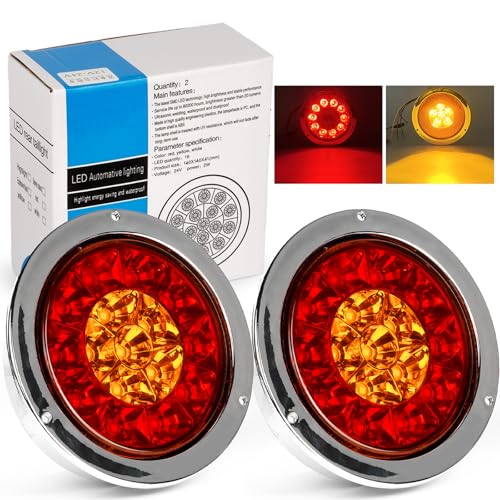 LIGBT 2PCS 4 Inch Red Amber Round LED Trailer Tail Lights Turn Signal Lights 16LEDs IP67 Waterproof Turn Stop Brake Turn Signal Running Tail Light for Boat Trailer Truck RV - color: Red&Amber 2pcs