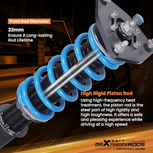 maXpeedingrods Coilover for Mitsubishi Mirage 1997-2001, 24 Levels Damper Adjustable Coilovers Suspension Kit Strut, Height Adjustable Shock Absorrber Struts, T6 Upgraded Lowering Kits Blue