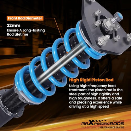 maXpeedingrods Coilover for Mitsubishi Mirage 1997-2001, 24 Levels Damper Adjustable Coilovers Suspension Kit Strut, Height Adjustable Shock Absorrber Struts, T6 Upgraded Lowering Kits Blue
