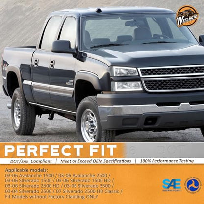 WEELMOTO LED Headlights Assembly for 2003-2007 Chevy Silverado - color: Chrome | LED Bar (White Light) | Clear Reflector