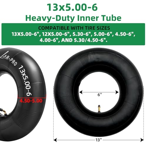 AR-PRO (2-Pack) 13x5.00-6 Heavy-Duty Inner Tubes Replacement for Razor Dirt Quad Versions, TR87 Bent Valve Stem, Fits Lawn Mowers, Go-Karts, ATVs, Snow Blowers, Garden Tractors, and More - size: 13x5.00-6,TR-87