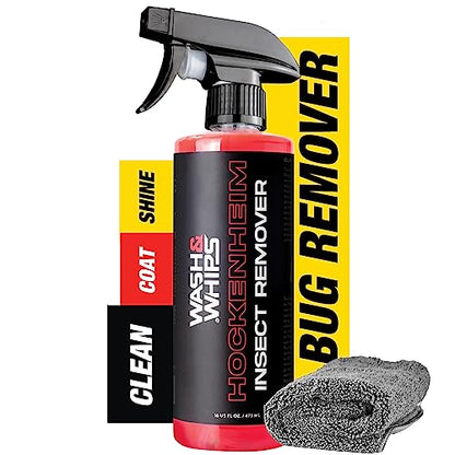 WASH&WHIPS Hockenheim Bug & Insect Remover - Professional Strength, Non-Scratching - Car Detailing, RVs, Boats - 16 fl oz (w/Microfiber Towel) - size: 16 Fl Oz (Pack of 1), style: w/Microfiber Towel.
