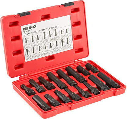 Neiko 02457A Lug-Nut Key Set, Wheel-Lock Removal Tool Kit for Aftermarket and Factory Wheel Tire Keys, SAE and Metric Lug Sockets, 16 Pieces - size: 16 Piece, style: Lug Nut Key