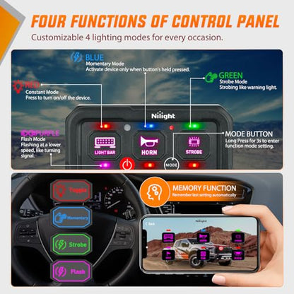 Nilight 6 Gang Switch Panel APP RGB 12V 24V Circuit Control System 4-Mode - color: RGB, size: 6 Gang Switch 4 Modes