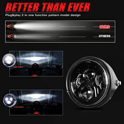 7" inch LED Motorcycle Headlight Round With Housing Bucket Hi/Low Beam LED Headlamp Assem with Mounting Bracket fit 1.37" to 1.69" Fork Tube Motorcycle for H-arley Yamaha Honda Suzuki Kawasaki - size: 7 Inch LED Motorcycle Headlight Hi/Low Beam