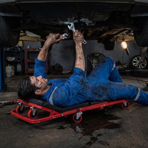 Goplus 41" Foldable Mechanic Creeper, 4-in-1, 450 LBS Capacity - color: Red, size: 41"