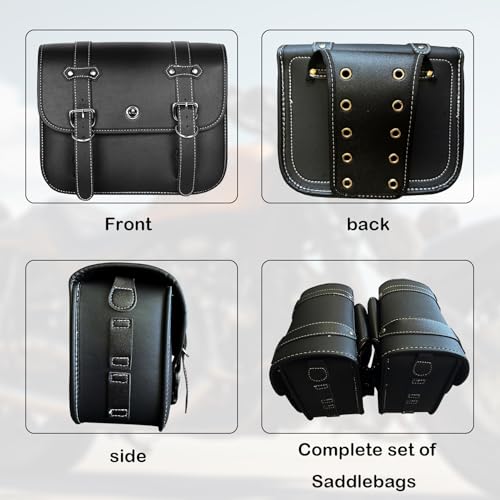 Motorcycle Saddlebags, Scooter Powersports Faux Leather Saddle Bags, Softail Universal Throw Over Sportster Saddlebags for Motorcycles Side Bag Small (10.24 x 4.72 x 8.66 inches)