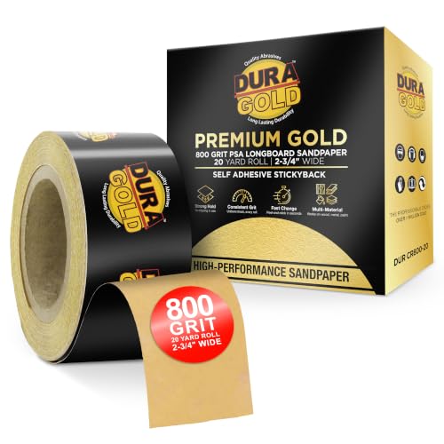 Dura-Gold Gold PSA Longboard Sandpaper, 800 Grit, 20 Yard Roll, 2-3/4" Wide - size: 800-Grit
