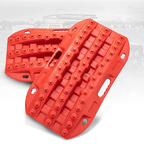 BUNKER INDUST Off Road Traction Boads, 2 Pcs Short Recovery Track Traction Mats for 4WD Mud, Sand, Snow Ramps-Red Tire Traction Tool (Without Strap) - color: Red