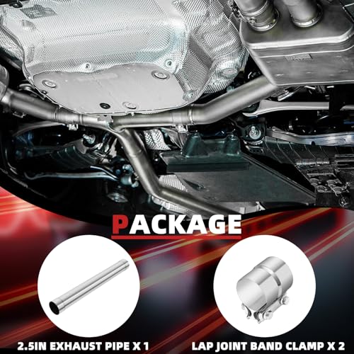 LCGP 2.5 Inch Straight Exhaust Pipe, 2.5" Stainless Steel Straight Muffler Replacement Pipe, 35" Length Mandrel Exhaust Tube with Two Lap Joint Band Clamps(New Version) - size: 2.5 Inch, style: 35 Inch Long