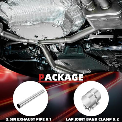 LCGP 2.5 Inch Straight Exhaust Pipe, 2.5" Stainless Steel Straight Muffler Replacement Pipe, 35" Length Mandrel Exhaust Tube with Two Lap Joint Band Clamps(New Version) - size: 2.5 Inch, style: 35 Inch Long