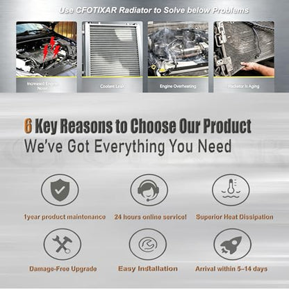 3 Row All aluminum Radiator Compatible with 2004-2009 Dodge Ram 1500/2500/3500 Pickup 5.7L V8 Models (AT) 44mm Core Thickness, Automotive Performance Radiators, Crossflow Radiator