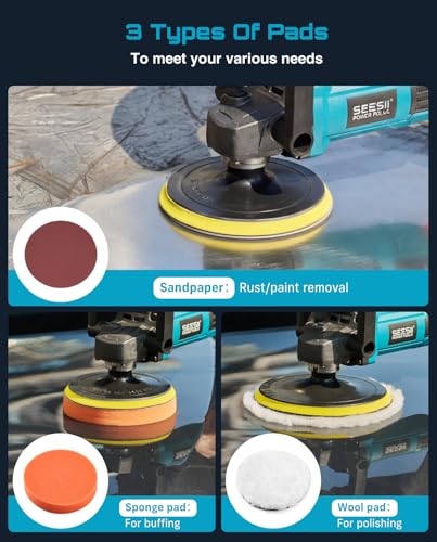 SEESII Car Buffer Polisher 1600W 7 Inch/6 Inch Rotary Buffer Polisher Waxer