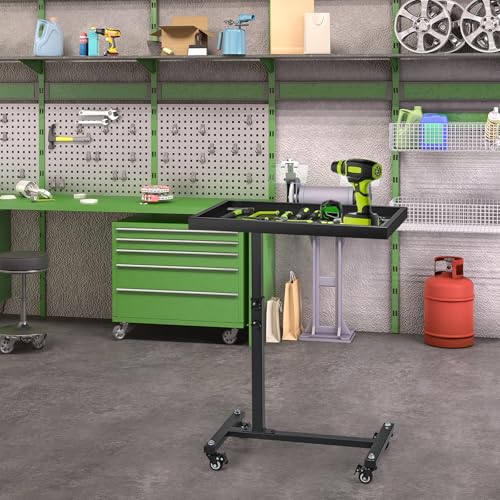 OLBRUS Adjustable Work Table, Mechanic Rolling Tool Tray Table, Black - color: Black