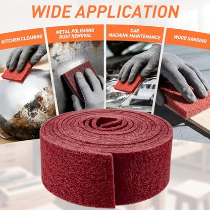 General Purpose Scuff Pads - Cuttable, 6m x 100mm, P240 Grit, Wet/Dry Reusable Sanding Sheets for Paint Prep, Auto Body, Woodworking & DIY - color: BJBRed