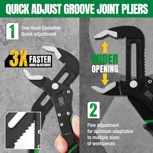 SK 10'' Quick Adjust Water Pump Pliers, SureGrip V-Jaw Groove Joint Pliers - size: 10" Quick Adjust Groove Joint Pliers