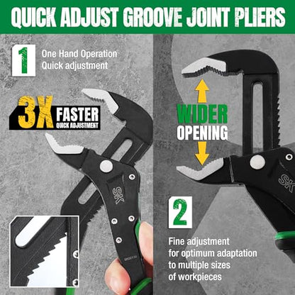 SK 10'' Quick Adjust Water Pump Pliers, SureGrip V-Jaw Groove Joint Pliers - size: 10" Quick Adjust Groove Joint Pliers