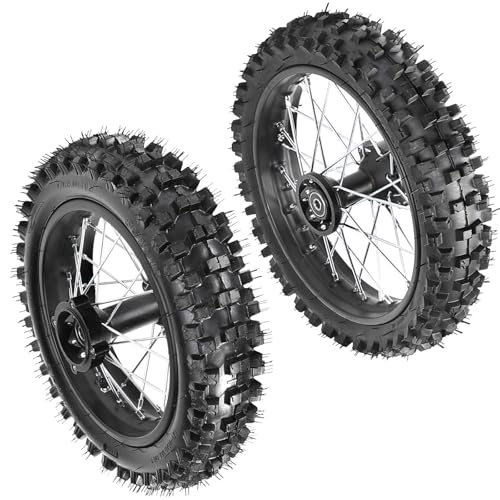 Front Motorcycle Tire 60/100-14 & Rear Knobby Tire 80/100-12 Disc Brake Wheel Rim, 15mm Bearing & 14'' Rear Swing Arm & Front Fork 45mm/48mm for Pit Dirt Bike 110cc 125cc 140cc - size: Front 14 + Rear 12