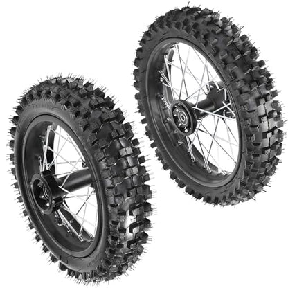 Front Motorcycle Tire 60/100-14 & Rear Knobby Tire 80/100-12 Disc Brake Wheel Rim, 15mm Bearing & 14'' Rear Swing Arm & Front Fork 45mm/48mm for Pit Dirt Bike 110cc 125cc 140cc - size: Front 14 + Rear 12