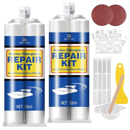 Marine Fiberglass Repair Kit - 3.4oz Gel Coat Repair Kit for Boats, White Fiberglass Repair Epoxy Filler for Fast Repair Scratches, Cracks, Holes, Gelcoat Repair kit for Fiberglass, Acrylic, Porcelain