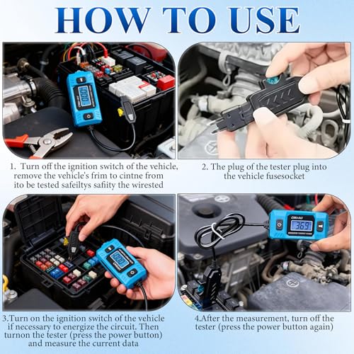 Automotive Circuit Fault Probe Tester, 20A 48V High-Precision Current Tester, Car Circuit Probe Tester, Car Relay Fuse Blade Checker with LED Display and Lighting for Various Vehicles