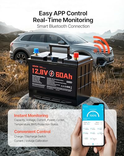 VEVOR 12V 60Ah LiFePO4 Dual Purpose Battery, 800CCA BCI Group 24 Deep Cycle & Starter Lithium Battery, Built-in Smart BMS, Automotive Start-Stop for RV, Marine, Trolling Motor, Car & Engine Starting - style: Group 24 60Ah 800CCA