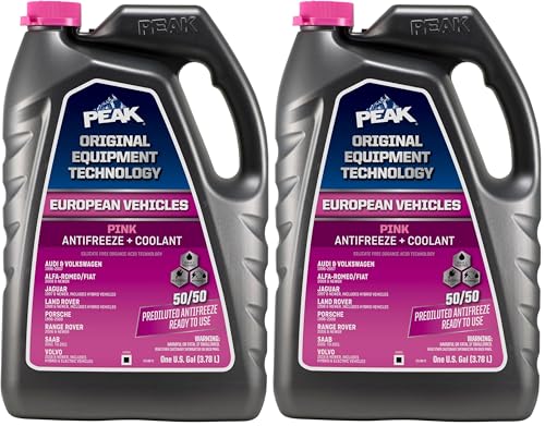 PEAK OET Extended Life Pink 50/50 Prediluted Antifreeze/Coolant for European Vehicles, 1 Gal. (Pack of 2) - size: 50/50 (Pack of 2)